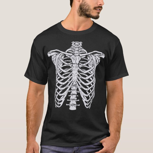 Camiseta Skeleton Rib Cage Feliz Truque De Halloween Ou Tra (Frente)