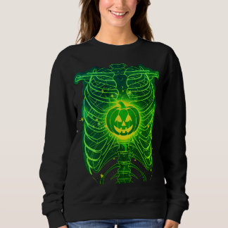 Camiseta Skeleton Ribcage Pumpkin Brilhante