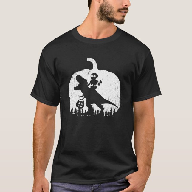 Camiseta Skeleton Riding Dinosaur Halloween T Rex Costume B (Frente)