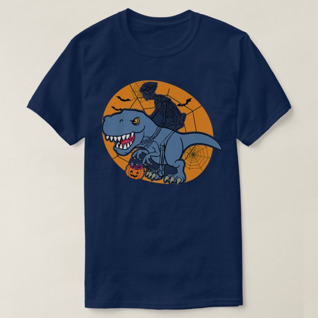 Camiseta Skeleton Riding Dinossaur T re Halloween Engraçado (Frente do Design)