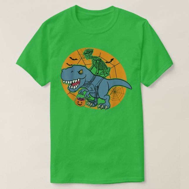 Camiseta Skeleton Riding Dinossaur T re Halloween Engraçado (Frente do Design)