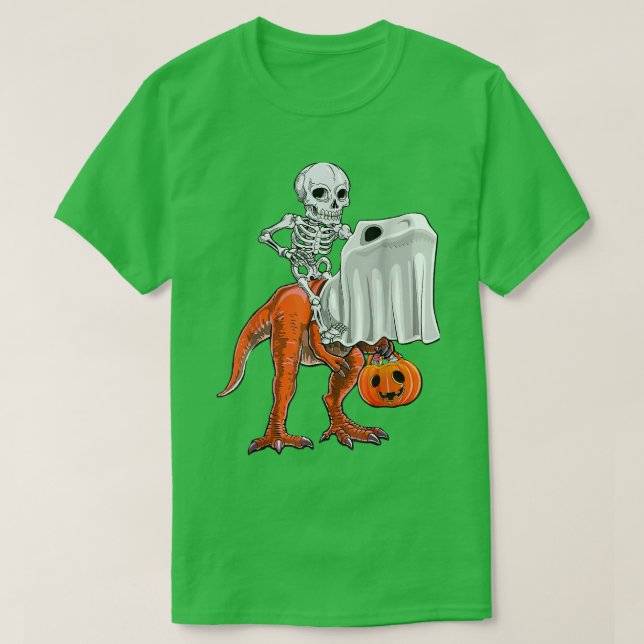 Camiseta Skeleton Riding Ghost Dinosaur T re Halloween Funn (Frente do Design)
