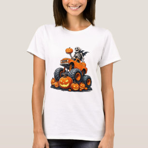 Camiseta Skeleton Riding Monster Truck Halloween Pumpkin Ki
