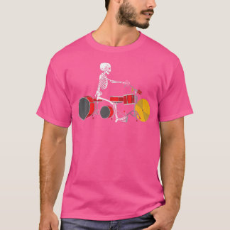 Camiseta Skeleton Riding Motorcycle Drummer Set Drummer Mus