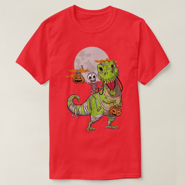 Camiseta Skeleton Riding Mummy Dinosaur Cos (Frente do Design)