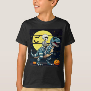 Camiseta Skeleton Riding Mummy Dinosaur Dia de as Bruxas en