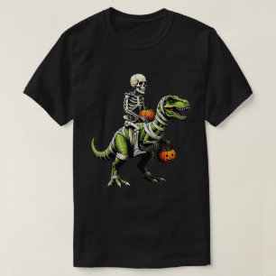 Camiseta Skeleton Riding Mummy Dinosaur Dia de as Bruxas en