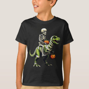 Camiseta Skeleton Riding Mummy Dinosaur Dia de as Bruxas en