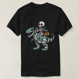 Camiseta Skeleton Riding Mummy Dinosaur Dia de as Bruxas en