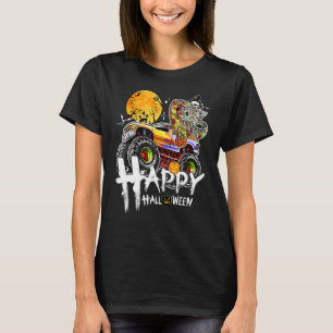 Camiseta Skeleton Riding Mummy Dinosaur Monster Truck Hallo