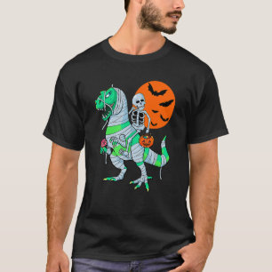Camiseta Skeleton Riding Mummy Dinosaur rex Halloween Kids