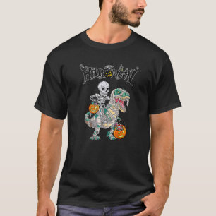 Camiseta Skeleton Riding Mummy Dinosaur rex Halloween Kids