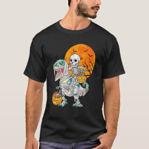 Camiseta Skeleton Riding Mummy Dinosaur Rex Halloween Pump
