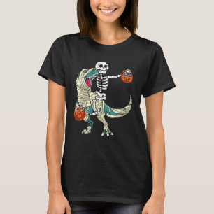 Camiseta Skeleton Riding Mummy Dinosaur rex Halloween Pump