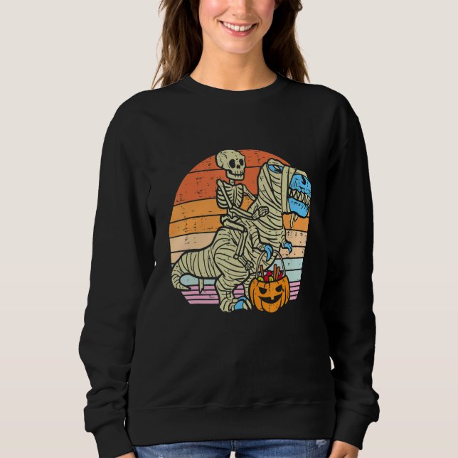 Camiseta Skeleton Riding Mummy Dinosaur rex Halloween  Pump (Frente)