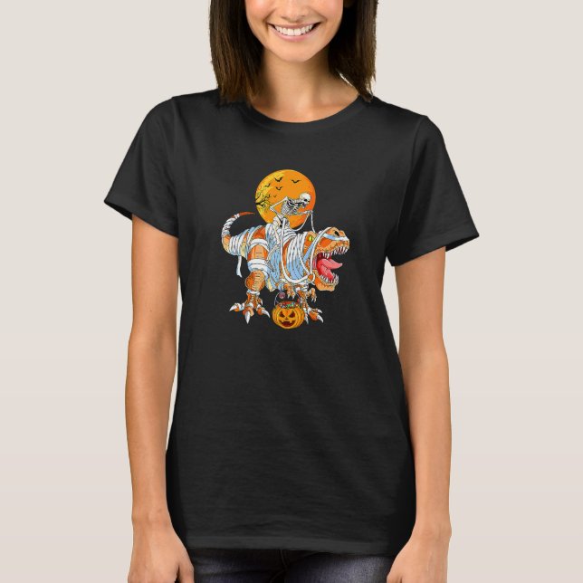 Camiseta Skeleton Riding Mummy Dinosaur rex Para Meninos H (Frente)