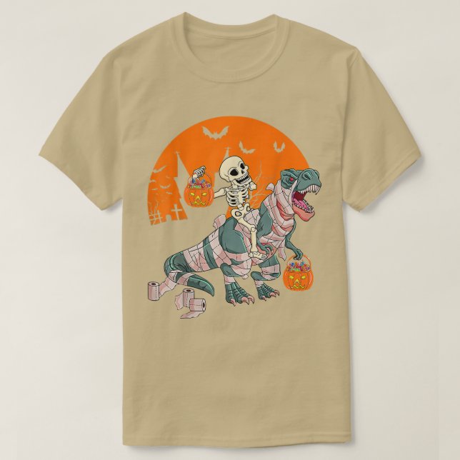 Camiseta Skeleton Riding Mummy Dinosaur T re Engraçado Hall (Frente do Design)
