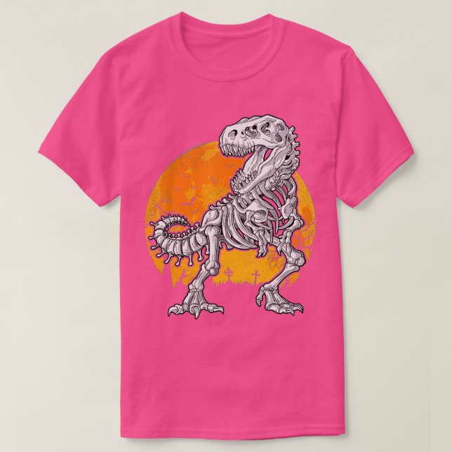 Camiseta Skeleton Riding Mummy Dinosaur T rex Halloween (Frente do Design)