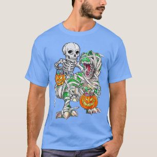 Camiseta Skeleton Riding Mummy Dinosaur T Rex Halloween