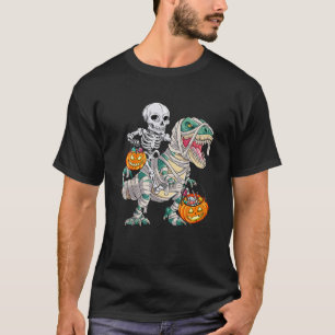 Camiseta Skeleton Riding Mummy Dinosaur T Rex Halloween