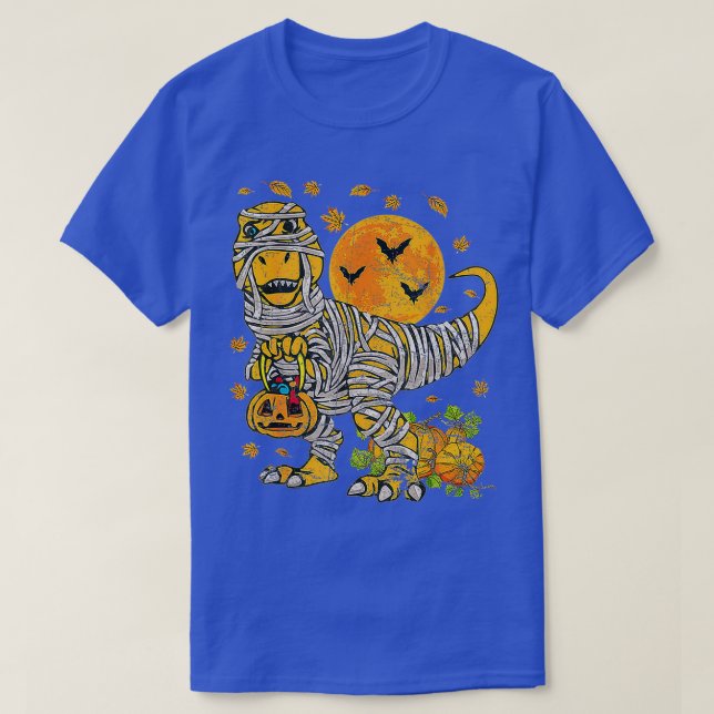 Camiseta Skeleton Riding Mummy Dinosaur T Rex Halloween (Frente do Design)
