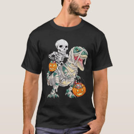 Camiseta Skeleton Riding Mummy Dinosaur T rex Halloween