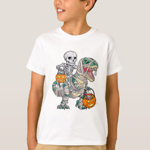 Camiseta Skeleton Riding Mummy Dinosaur T rex Halloween