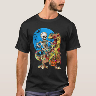 Camiseta Skeleton Riding Mummy Dinosaur T Rex Halloween