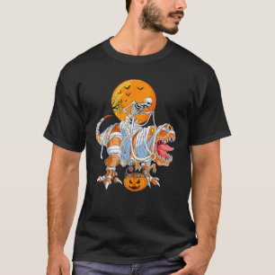 Camiseta Skeleton Riding Mummy Dinosaur T Rex Halloween