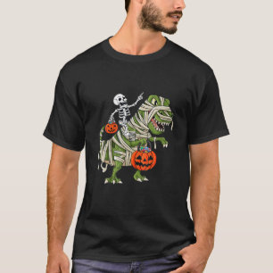 Camiseta Skeleton Riding Mummy Dinosaur T Rex Halloween