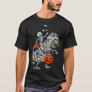 Camiseta Skeleton Riding Mummy Dinosaur T rex Halloween
