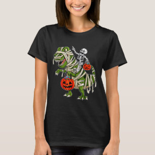 Camiseta Skeleton Riding Mummy Dinosaur T rex Halloween
