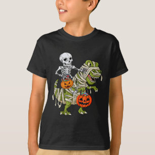 Camiseta Skeleton Riding Mummy Dinosaur T rex Halloween