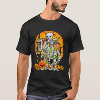 Camiseta Skeleton Riding Mummy Dinosaur T Rex Halloween