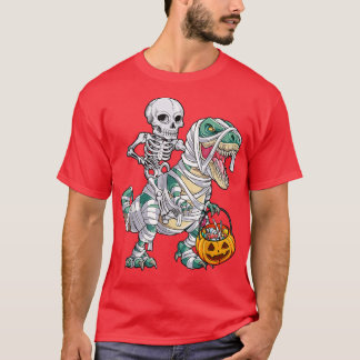 Camiseta Skeleton Riding Mummy Dinosaur T Rex HalloweenBoys