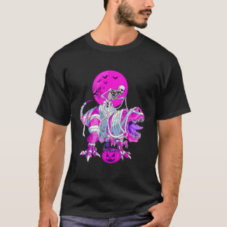 Camiseta Skeleton Riding Mummy Dinosaur T Rex Lift Pumpkin