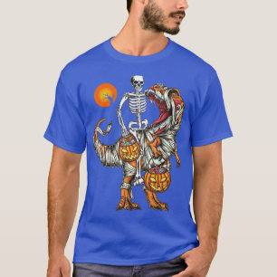 Camiseta Skeleton Riding Mummy Dinosaur T Rex Pumpkin Engra