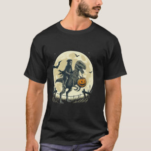 Camiseta Skeleton Riding Mummy Dinosaur T Rex Pumpkin Engra