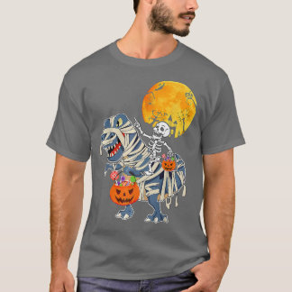 Camiseta Skeleton Riding Mummy Dinosaur T Rex Pumpkin Engra