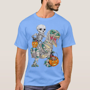Camiseta Skeleton Riding Mummy Dinosaur T rex Pumpkin Funny