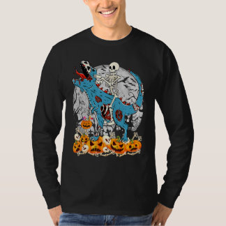Camiseta Skeleton Riding Mummy Dinosaur T rex Scary Hallowe