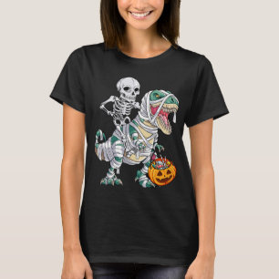 Camiseta Skeleton Riding Múmmy Dinossaur T rex Halloween