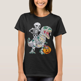 Camiseta Skeleton Riding Múmmy Dinossaur T rex Halloween