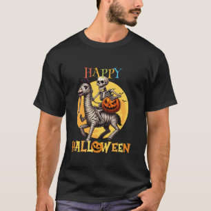 Camiseta Skeleton Riding Mummy Llama Happy Halloween T Shir
