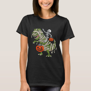 Camiseta Skeleton Riding Mummy T Rex Halloween Meninas K