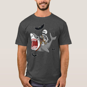 Camiseta Skeleton Riding Shark Dias de as Bruxas engraçado