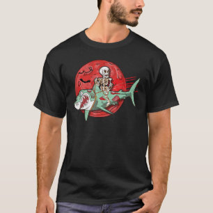 Camiseta Skeleton Riding Shark Zombie Halloween Jawsome Zom