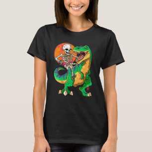 Camiseta Skeleton Riding T Rex Halloween Crianças Verde Din
