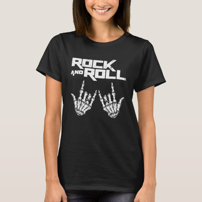 Camiseta Skeleton Rock and Roll Bones Hand Cool Music Conce (Frente)