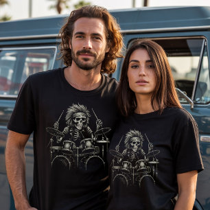 Camiseta Skeleton Rock Drummer - Música Spooky Halloween
